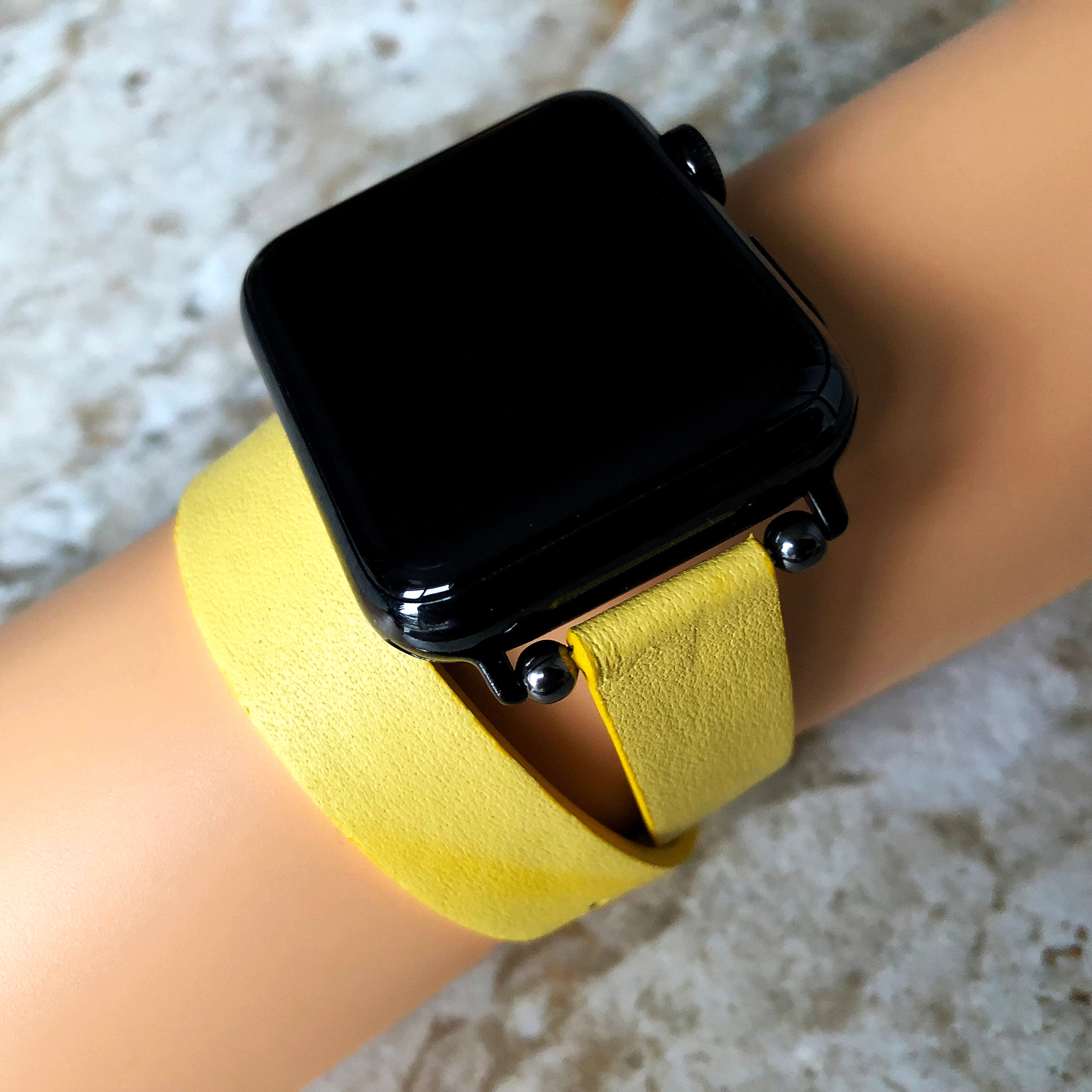 Apple Yellow Double Wrap Around Wrist Leather Band for iWatch Ultra 2 9 8 7 SE 6 5 4 3 2 1 38mm 40mm 41mm 42mm 44mm 45mm 49mm Twice Strap